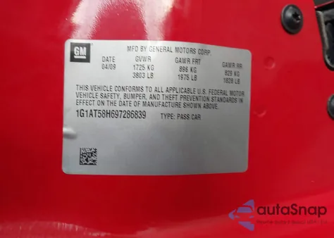 2009 Chevrolet Cobalt Lt from USA, damaged, VIN 1G1AT58H697286839